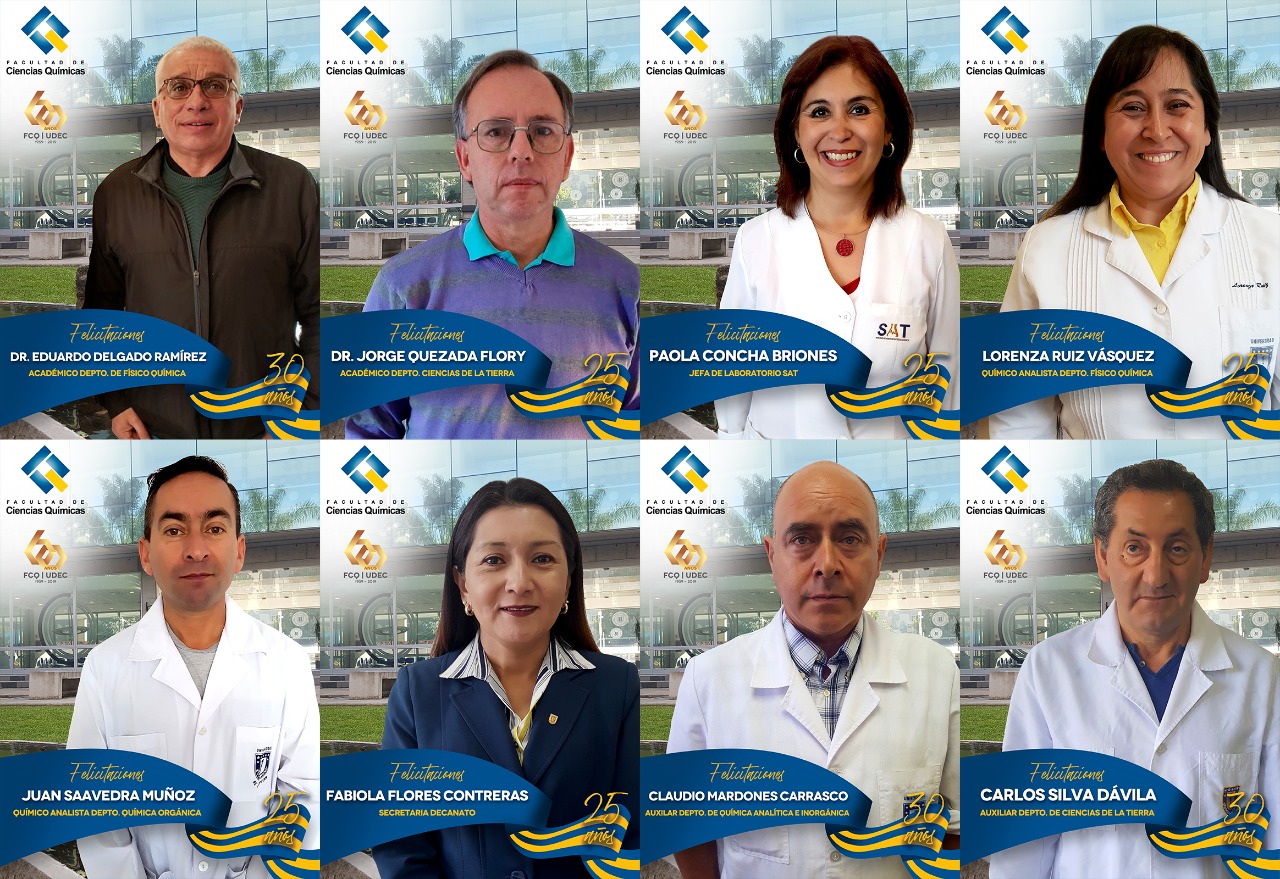 Universidad de Concepción reconoció a 8 trabajadores de la Facultad de Ciencias Químicas por sus 25 y 30 años de servicio