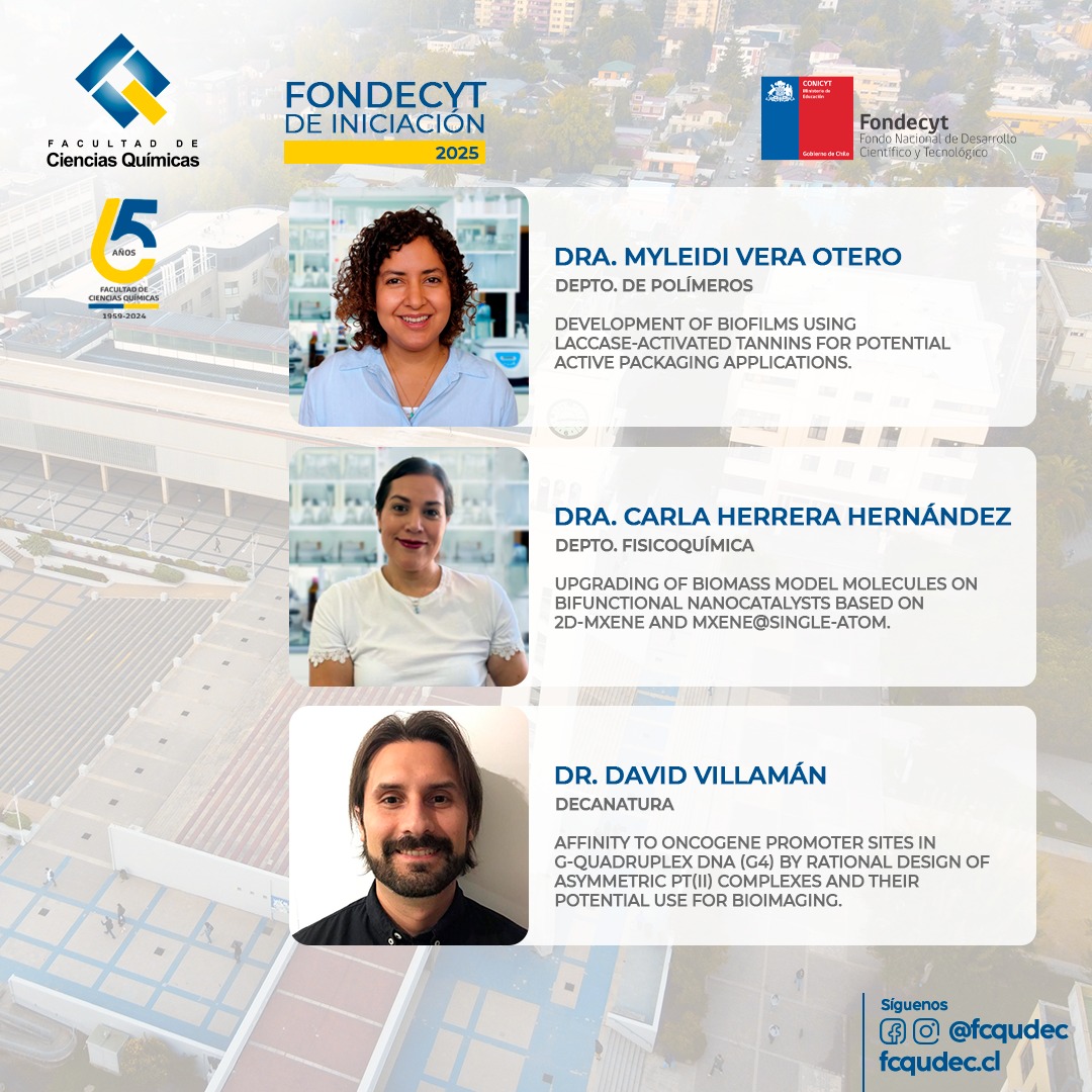 Tres integrantes de la FCQ UdeC potenciarán su carrera con fondos de Iniciación de ANID